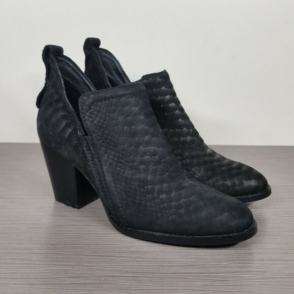 Jeffrey Campbell Rowlan Snakeskin Embossed Bootie, Black Leather, Womens Size 7 - Picture 2 of 11